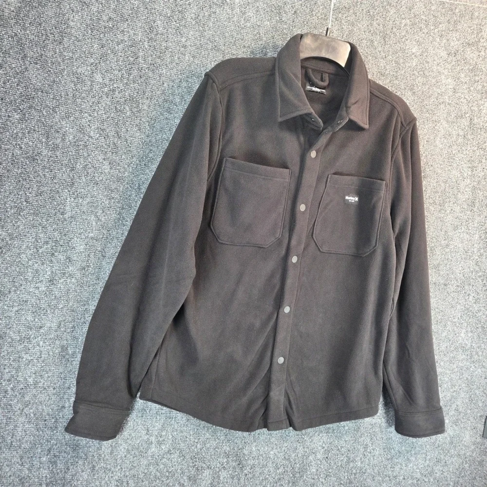 Hurley Polar Fleece‎ Overshirt Men's Small Black Button Up Long Sleeve - New